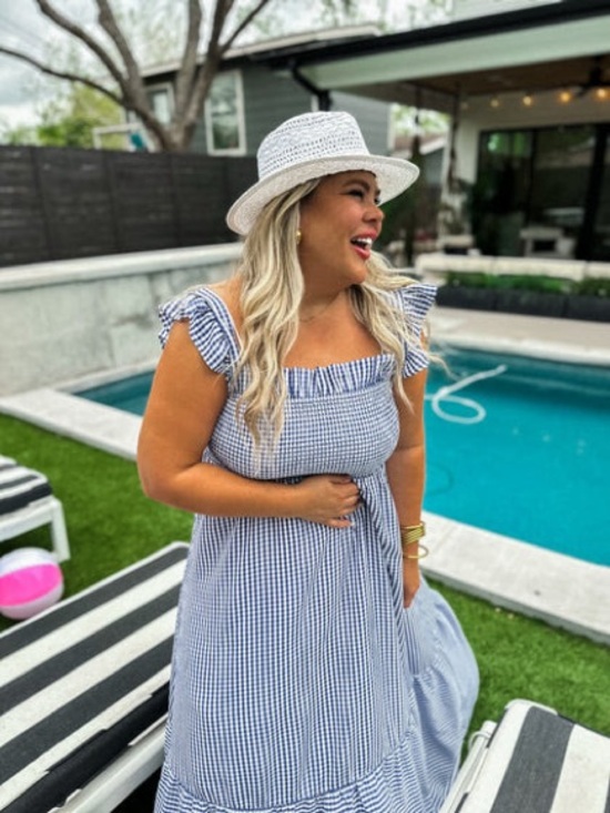 Blakeley Dresses & Skirts - NWT Plus Size Blue Gingham Maxi Dress with Ruffle Straps by BLAKELEY in Size 1X